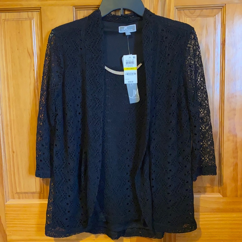 JM Collection- Black Lace Blouse - Petite Medium